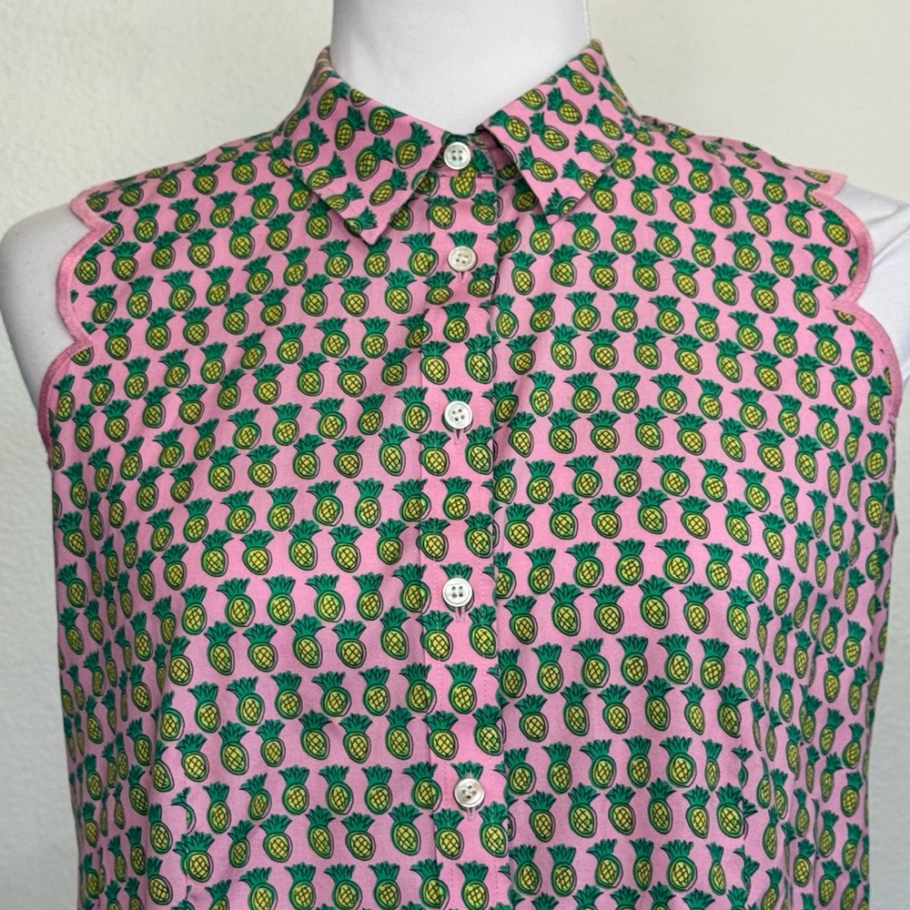 Talbots Sleeveless Blouse Pineapple Pattern Butto… - image 5